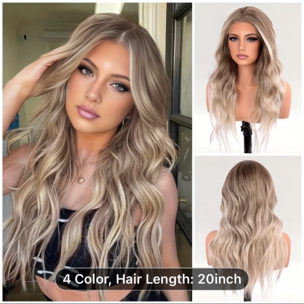Blonde Balayage Glueless Lace Wig with Ash Brown & Blonde Highlights 20 Inch